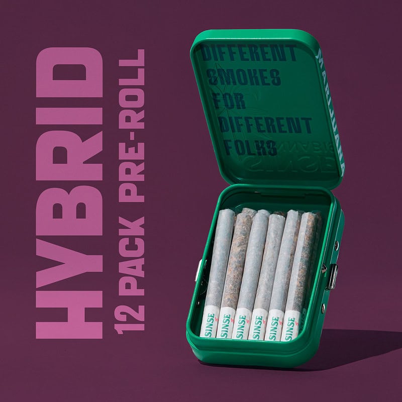 12 Sinse Cannabis pre-rolls in green case for premium cannabis experience.