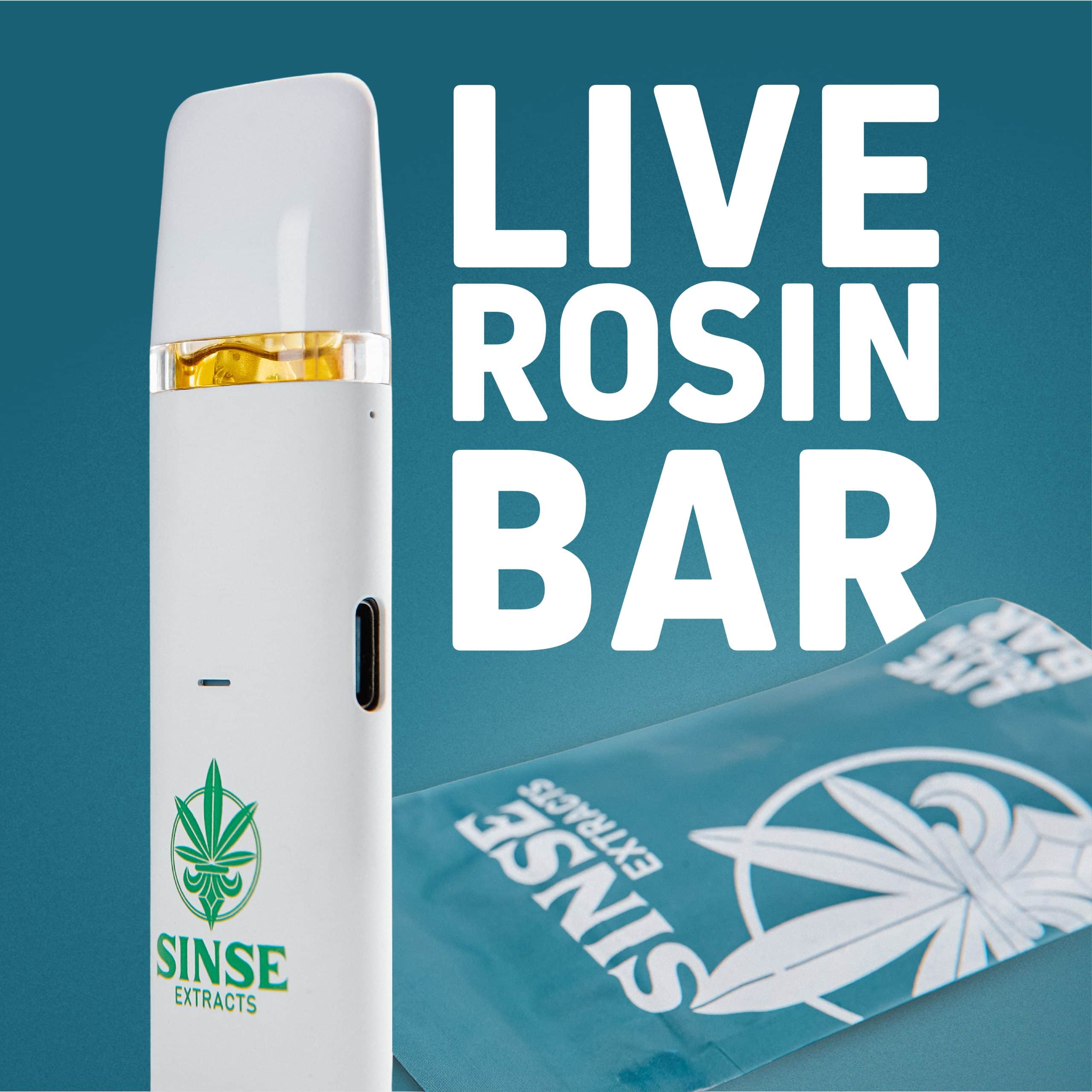 Vape device for live rosin concentrates with Sinse Cannabis branding.