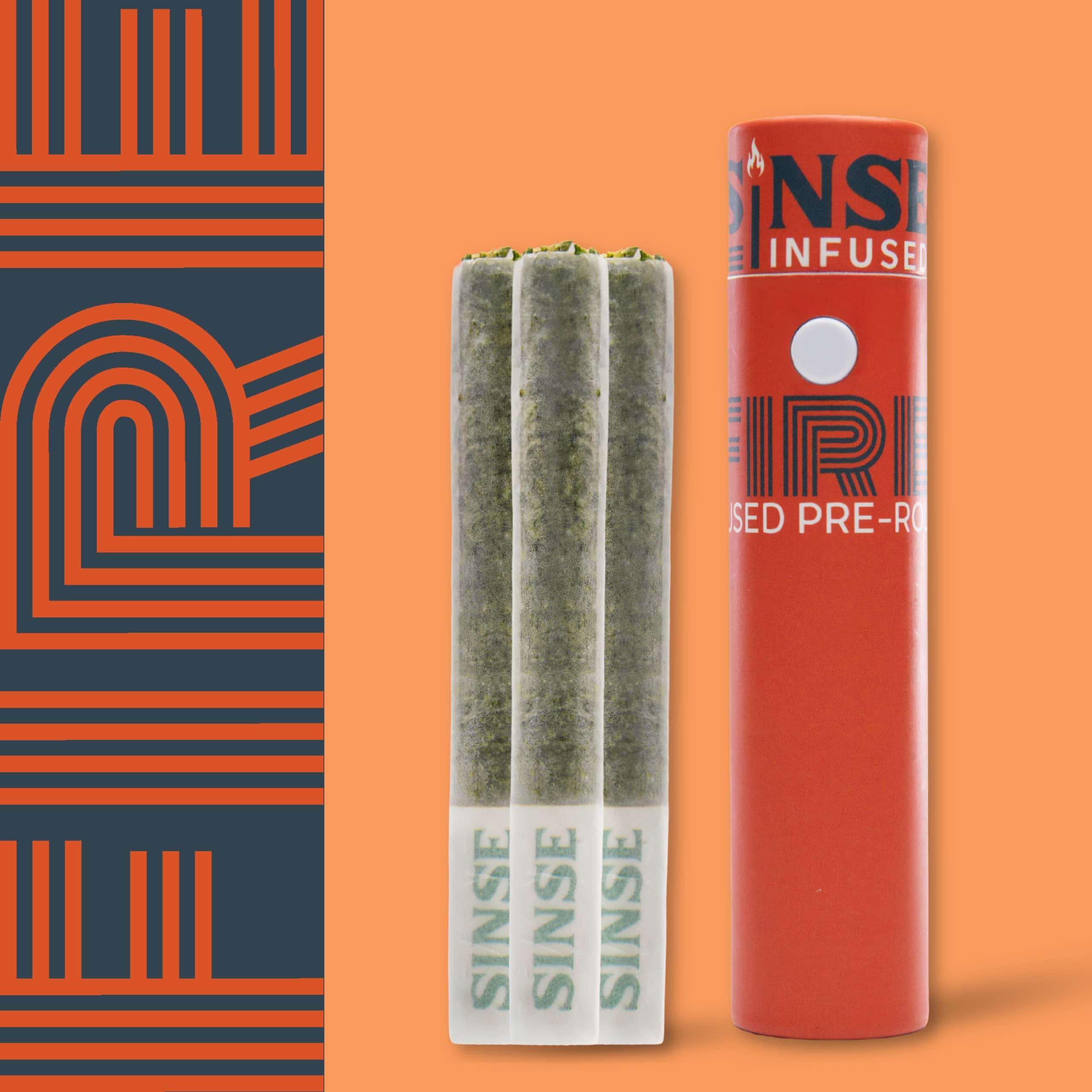 Pre-rolled cannabis joints from Sinse Cannabis with packaging.